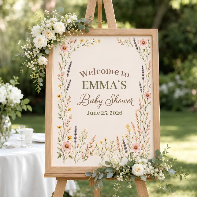 Poster Placa de Boas-Vindas para Chá de Bebê Boho de Flor (Criador carregado)