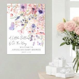 Poster Placa de Boas-Vindas para Chá de Bebê Borboleta Fl