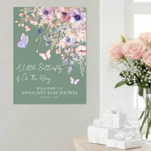 Poster Placa de Boas-Vindas para Chá de Bebê Borboleta Fl