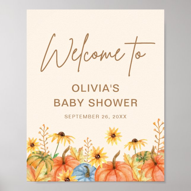 Poster Placa de boas-vindas para chá de bebê com abóbora  (Frente)
