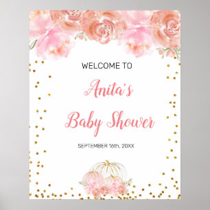 Poster Placa de boas-vindas para chá de bebê com abóbora 
