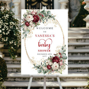 Poster Placa de Boas-Vindas para Chá de Bebê com Flora de