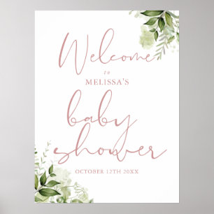 Poster Placa de Boas-Vindas para Chá de Bebê com Folhagem