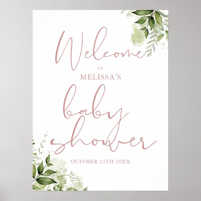 Poster Placa de Boas-Vindas para Chá de Bebê com Folhagem (Frente)