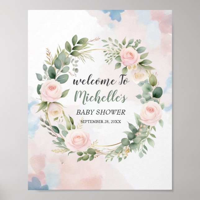 Poster Placa de boas-vindas para chá de bebê com garota e (Frente)