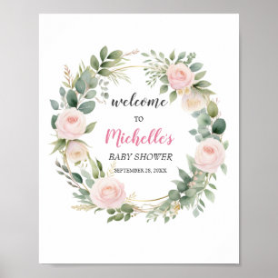 Poster Placa de boas-vindas para chá de bebê com garota e