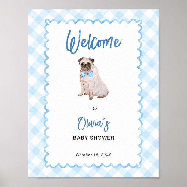 Poster Placa de Boas-Vindas para Chá de Bebê com Xadrez A (Frente)