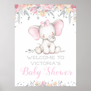 Poster Placa de Boas-Vindas para Chá de Bebê da Elefante 