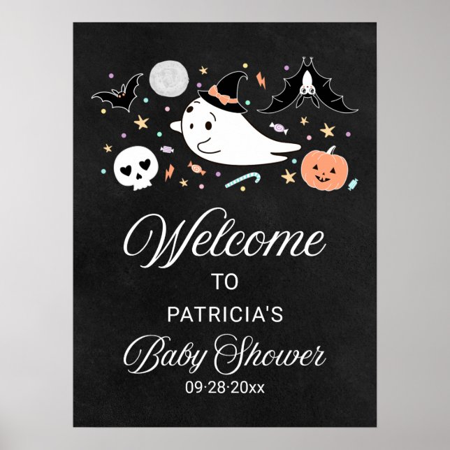 Poster Placa de Boas-Vindas para Chá de Bebê de Halloween (Frente)