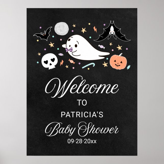 Poster Placa de Boas-Vindas para Chá de Bebê de Halloween (Frente)