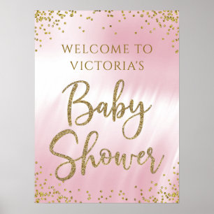 Poster Placa de Boas-Vindas para Chá de Bebê em Dourado R
