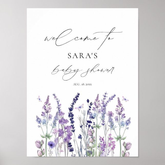 Poster Placa de Boas-Vindas para Chá de Bebê Flor Silvest (Frente)