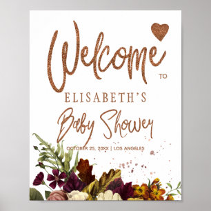 Poster Placa de boas-vindas para chá de bebê floral enfer
