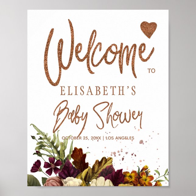 Poster Placa de boas-vindas para chá de bebê floral enfer (Frente)