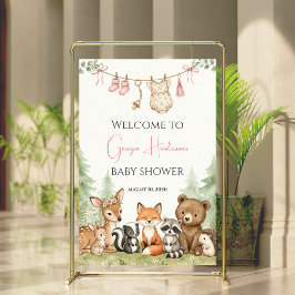 Poster Placa de Boas-Vindas para Chá de Bebê Floresta em