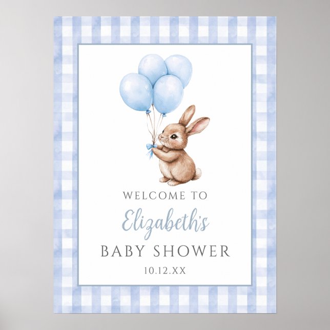 Poster Placa de Boas-Vindas para Chá de Bebê Little Bunny (Frente)