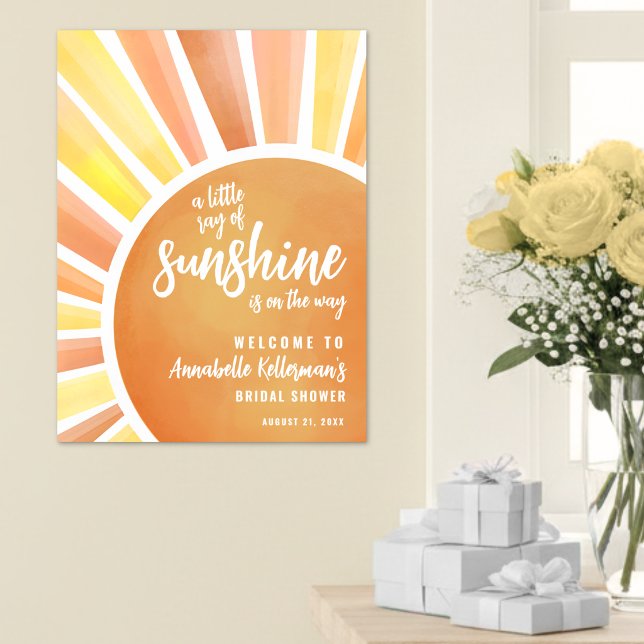 Poster Placa de Boas-Vindas para Chá de Bebê Little Ray O (Little Ray Of Sunshine Baby Shower Welcome Sign )