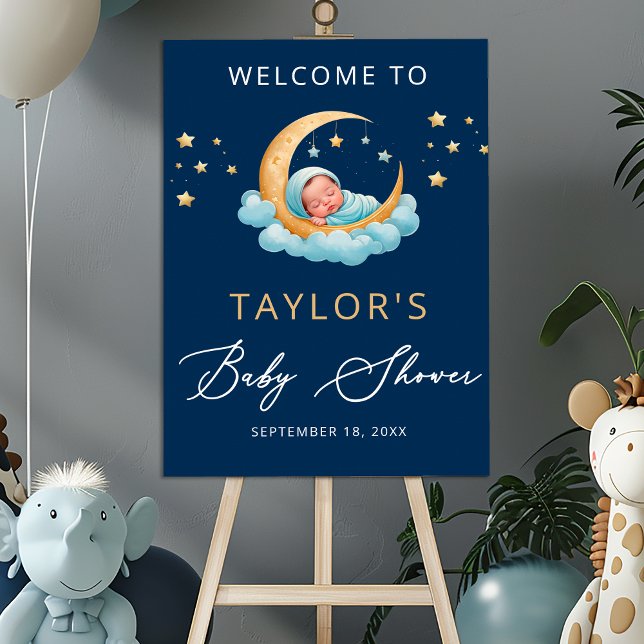 Poster Placa de Boas-Vindas para Chá de Bebê Lua Estrelas (Criador carregado)