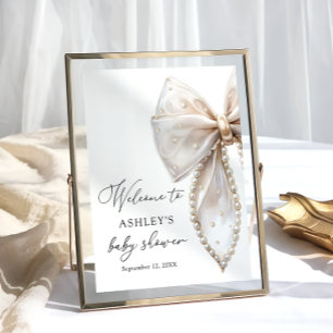 Poster Placa de Boas-Vindas para Chá de Bebê Menina com L