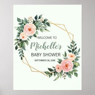Poster Placa de boas-vindas para chá de bebê menina com v