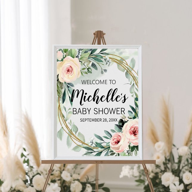 Poster Placa de boas-vindas para chá de bebê menina com v (Criador carregado)