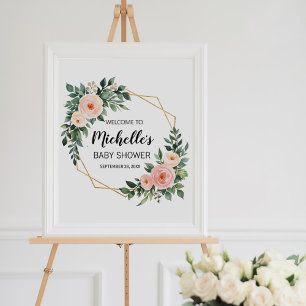 Poster Placa de boas-vindas para chá de bebê menina com v