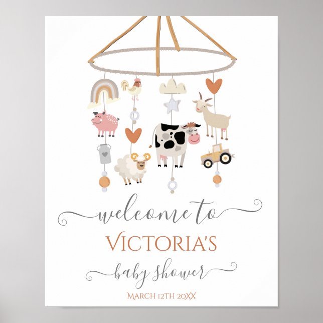 Poster Placa de Boas-Vindas para Chá de Bebê Móvel Animai (Frente)