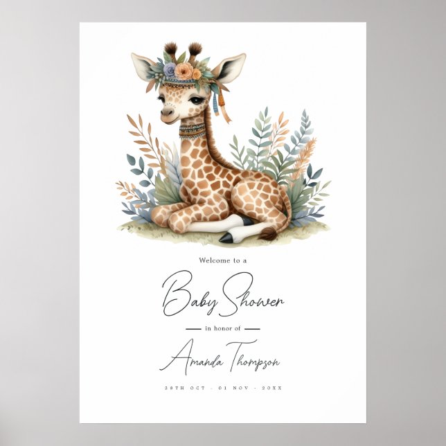 Poster Placa de Boas-Vindas para Chá de Bebê Safari Boho  (Frente)