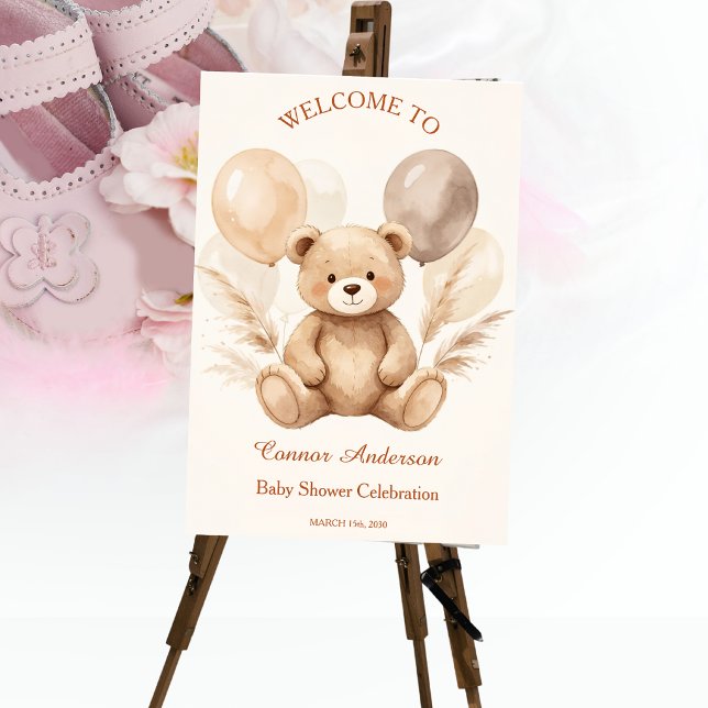 Poster Placa de Boas-Vindas para Chá de Bebê Urso Aquarel (Criador carregado)