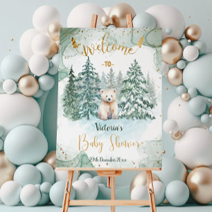 Poster Placa de Boas-Vindas para Chá de Bebê Urso Branco