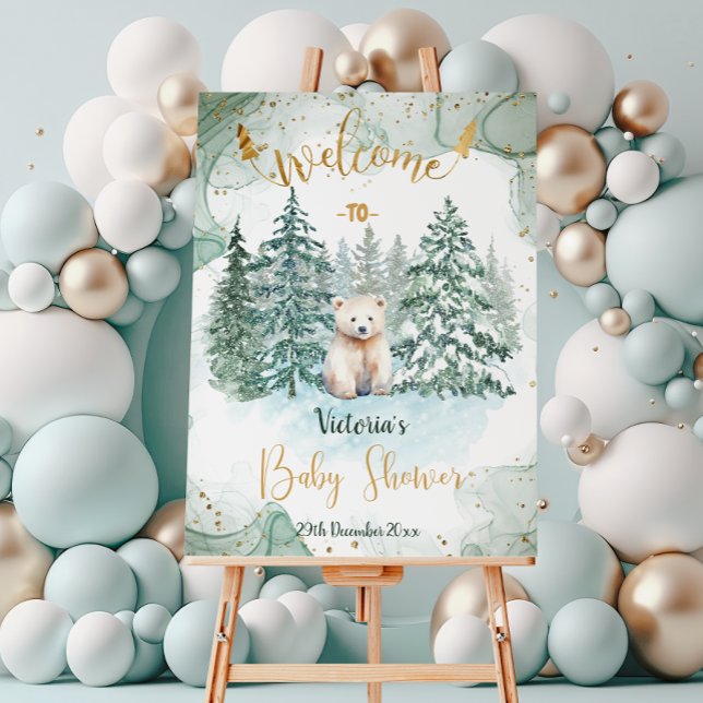 Poster Placa de Boas-Vindas para Chá de Bebê Urso Branco  (Criador carregado)
