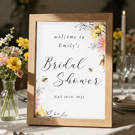 Poster Placa de Boas-Vindas para Chá de Noiva com Flor Si