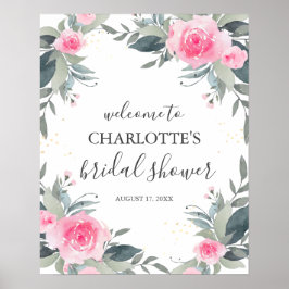 Poster Placa de Boas-Vindas para Chá de Noiva com Floral