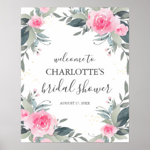 Poster Placa de Boas-Vindas para Chá de Noiva com Floral 