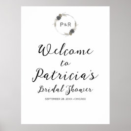 Poster Placa de Boas-Vindas para Chá de Noiva com Floral 