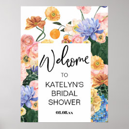 Poster Placa de boas-vindas para chá de noiva com flores 