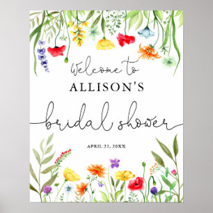 Poster Placa de boas-vindas para chá de noiva com flores 