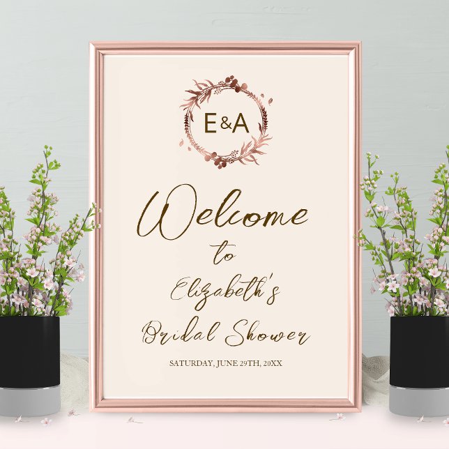 Poster Placa de Boas-Vindas para Chá de Noiva com Monogra (Criador carregado)