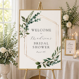 Poster Placa de Boas-Vindas para Chá de Noiva com Verde d