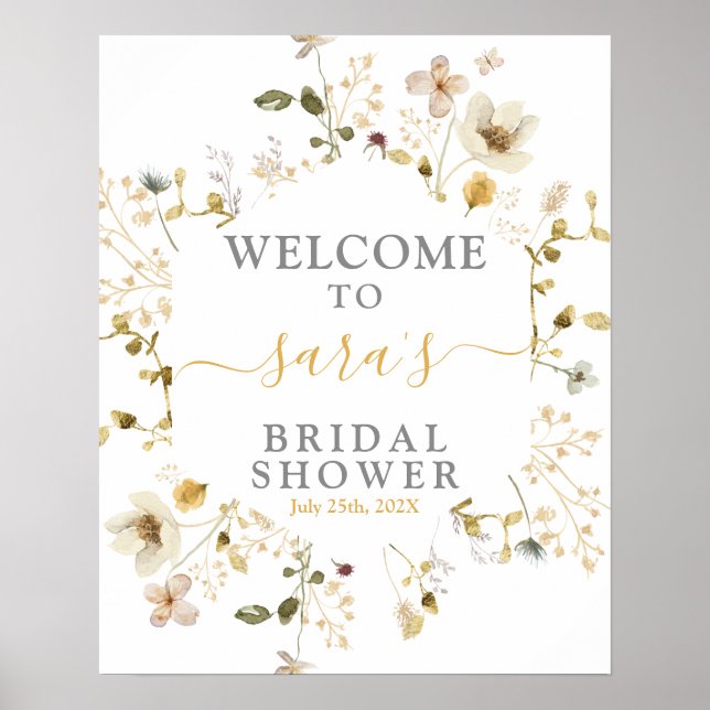 Poster Placa de boas-vindas para chá de noiva de flores s (Frente)