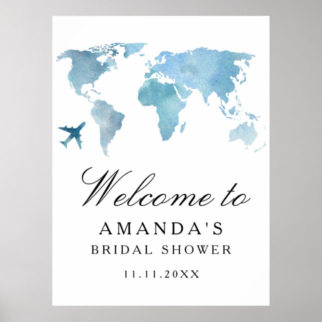 Poster Placa de boas-vindas para chá de noiva de viagem (Frente)