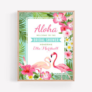 Póster Placa de Boas-Vindas para Chá de Noiva Flamingo Ro