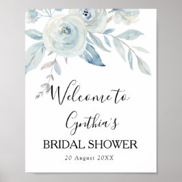 Poster placa de boas-vindas para chá de noiva floral azul
