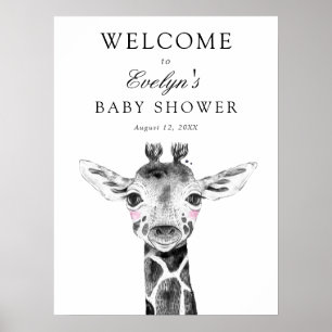 Poster Placa de Boas-Vindas para Chás de Bebê de Girafa