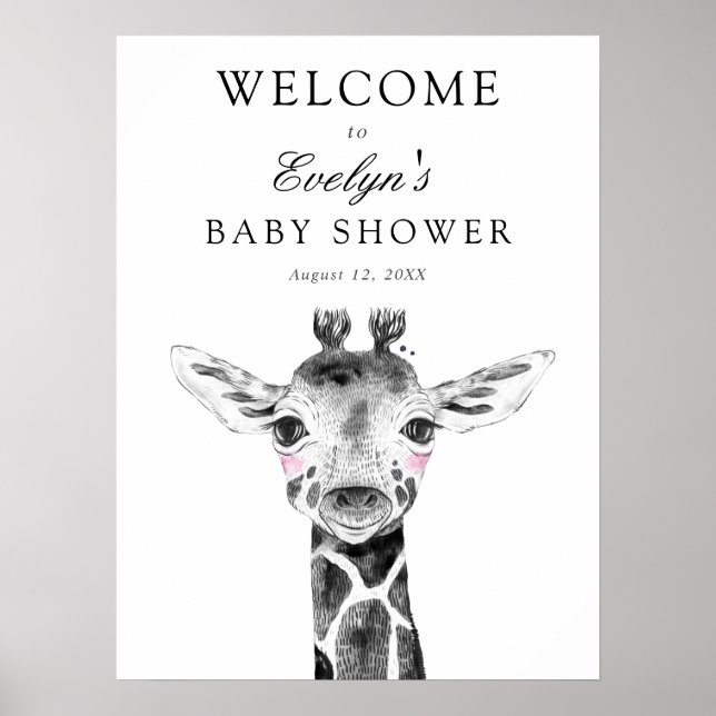 Poster Placa de Boas-Vindas para Chás de Bebê de Girafa (Frente)