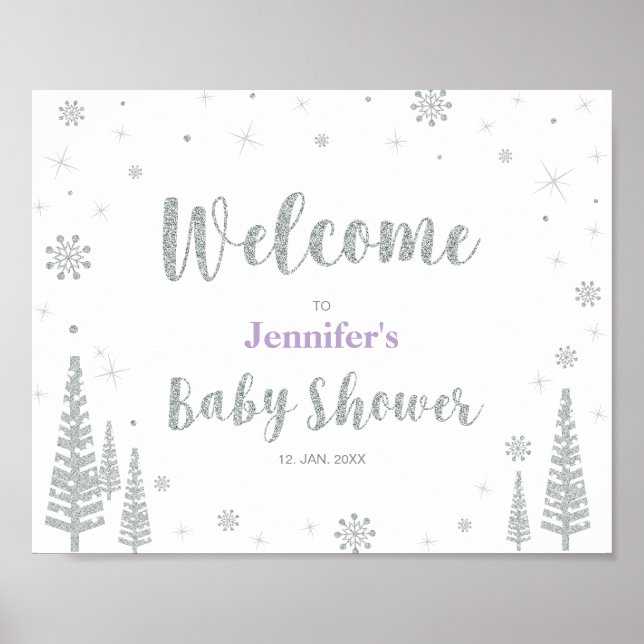 Póster Placa de Boas-Vindas para Chás de Bebê de Inverno, (Frente)