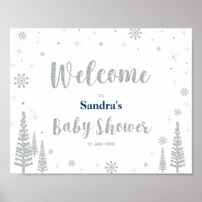Póster Placa de Boas-Vindas para Chás de Bebê de Inverno, (Frente)