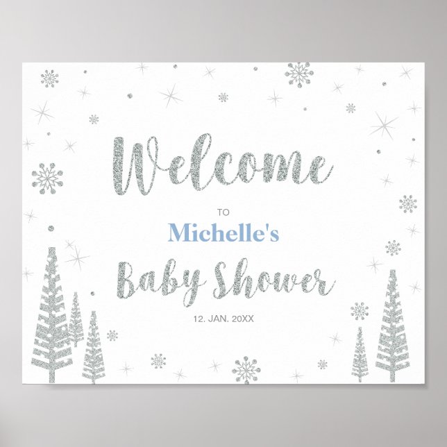 Póster Placa de Boas-Vindas para Chás de Bebê de Inverno, (Frente)