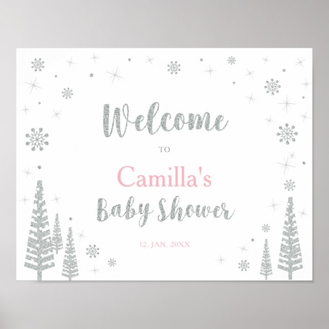 Poster Placa de Boas-Vindas para Chás de Bebê de Inverno, (Frente)