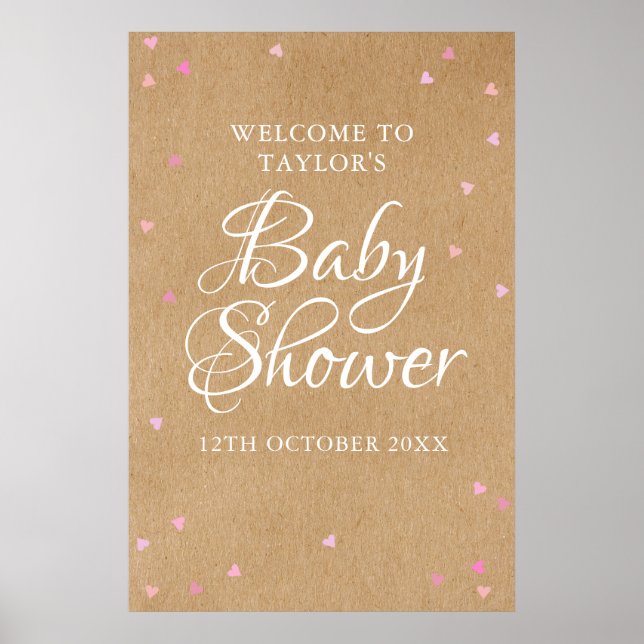 Poster Placa de Boas-Vindas para Chás de Bebê Menina com  (Frente)